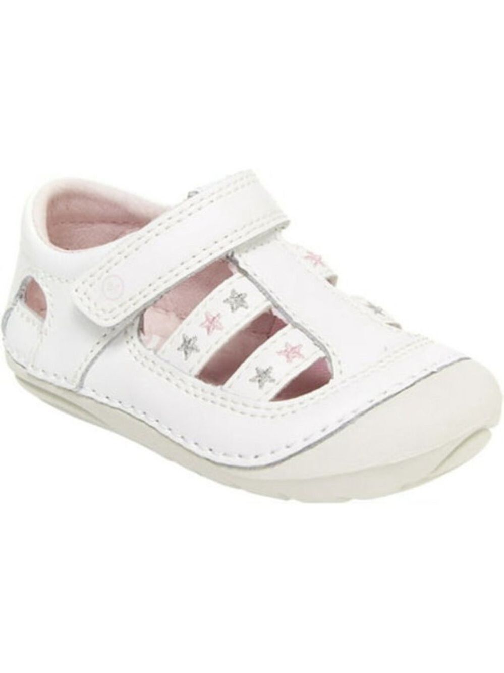 Size 3 Wide Stride Rite White and Silver Baby Walker Shoes